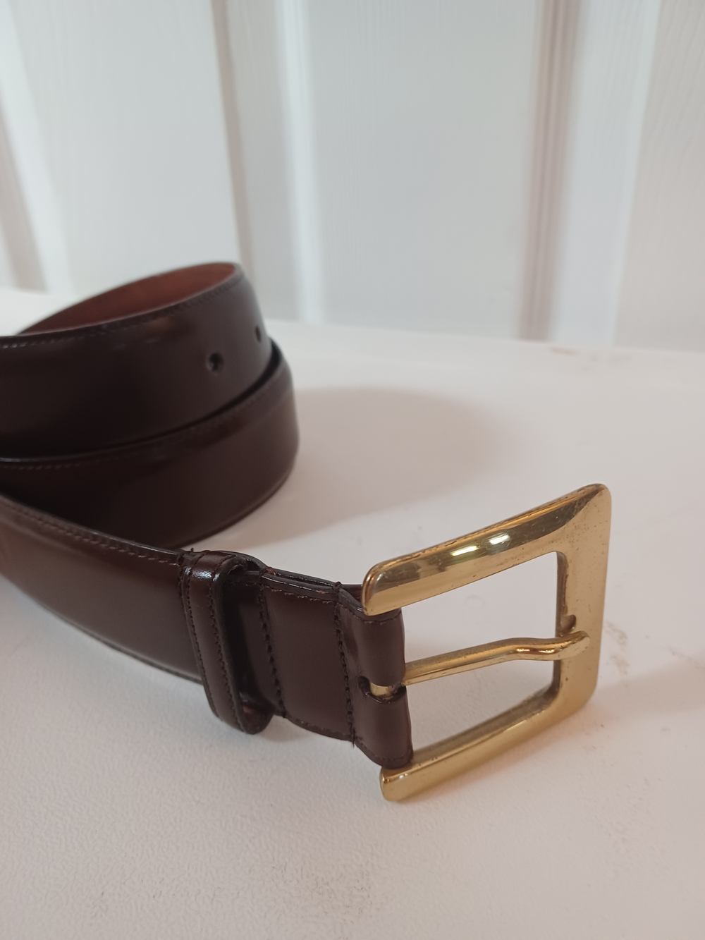 Vtg COACH Tabac Brown Polished Cowhide Leather Belt Brass Buckle USA Made Size S